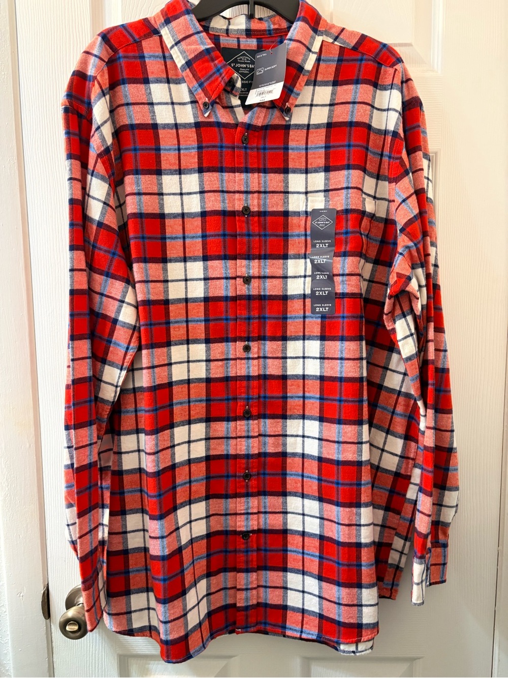 Unisex Big & Tall St. John's Bay Red White Plaid Flannel 2XLT